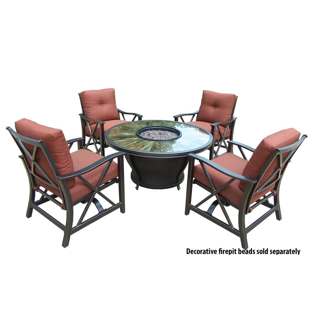 5-Piece Metal Patio Fire Pit Conversation Set with Red Cushions