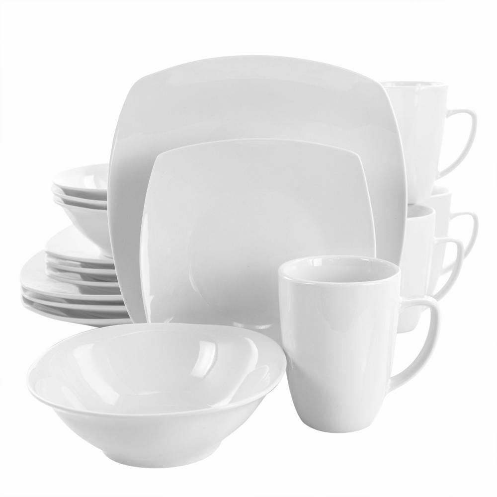 Elama 16Piece Hayes White Square Porcelain Dinnerware Set (Service for