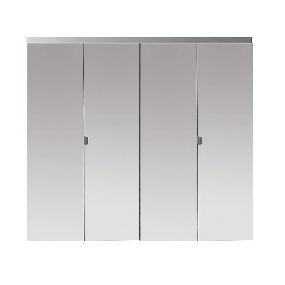 Impact Plus 72 In X 84 In Polished Edge Mirror Solid Core Mdf Full Lite Interior Closet Wood Bi Fold Door With Chrome Trim