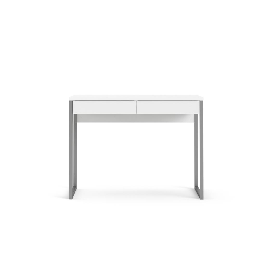 Tvilum 40 In White Rectangular 2 Drawer Writing Desk With Metal