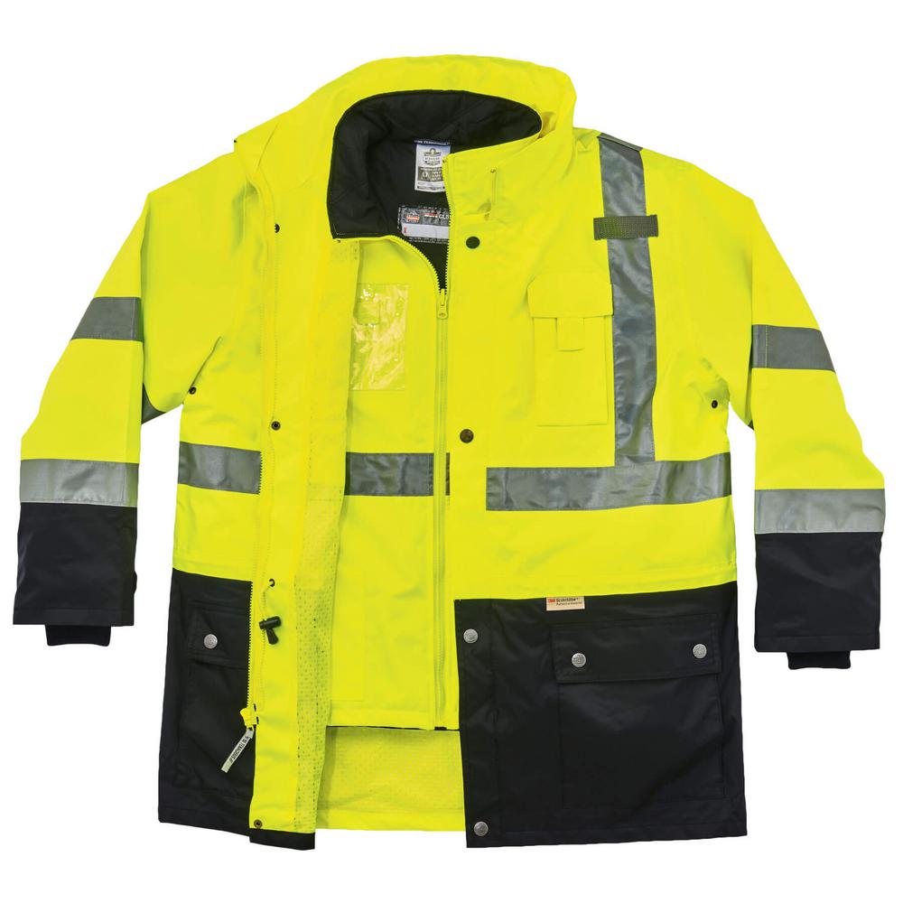 Ergodyne GloWear 8386 High Visibility Reflective Outer Rain Shell Jacket Medium Lime