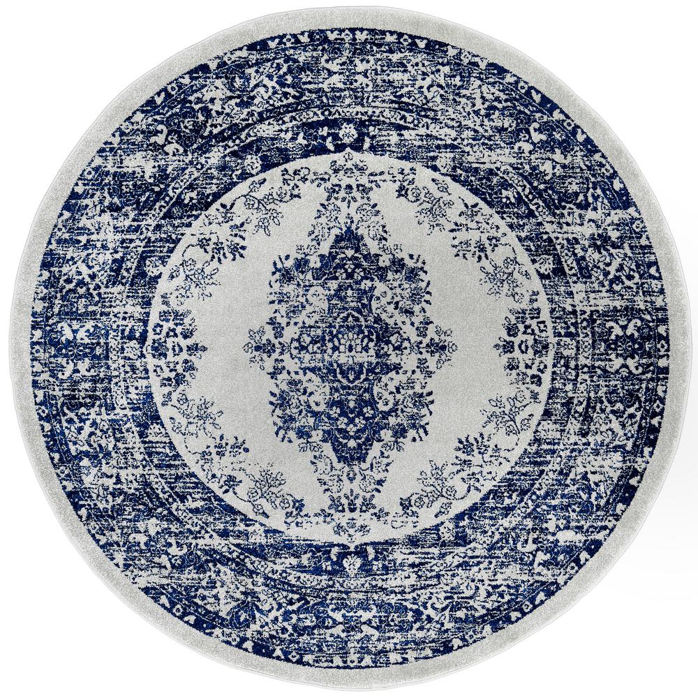 Home Dynamix Vintage Gray/Blue 6ft. 6in. Round Indoor Area Rug7RN3004
