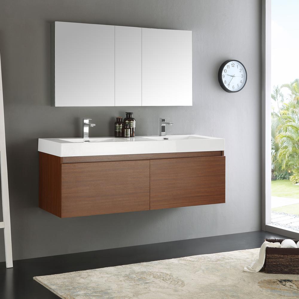 Fresca Mezzo 59 In Vanity In Teak With Acrylic Vanity Top In