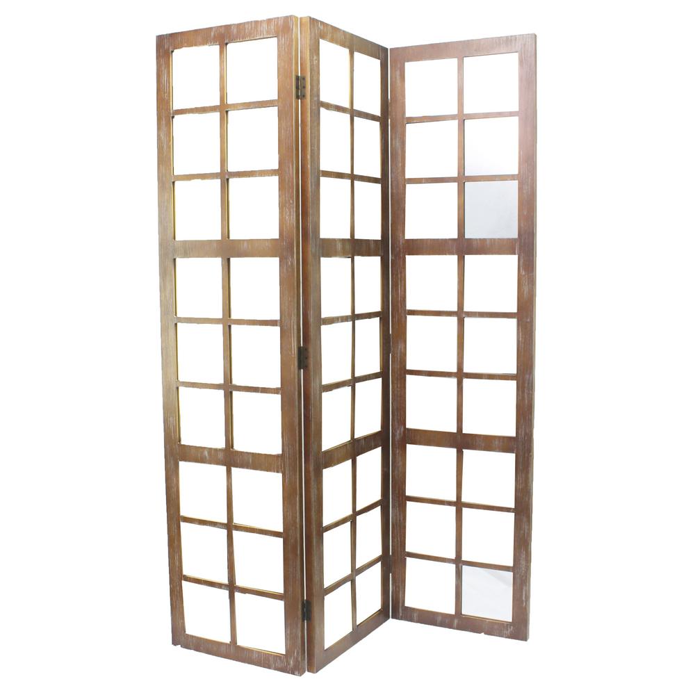 Mirror 7 Ft Brown 3 Panel Room Divider