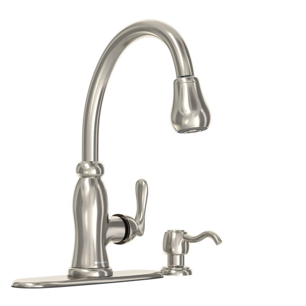 Reviews For Glacier Bay Pavilion Single Handle Pull Down Kitchen Faucet With TurboSpray And FastMount And Soap Dispenser In Stainless Steel 67780 0008D2 The Home Depot