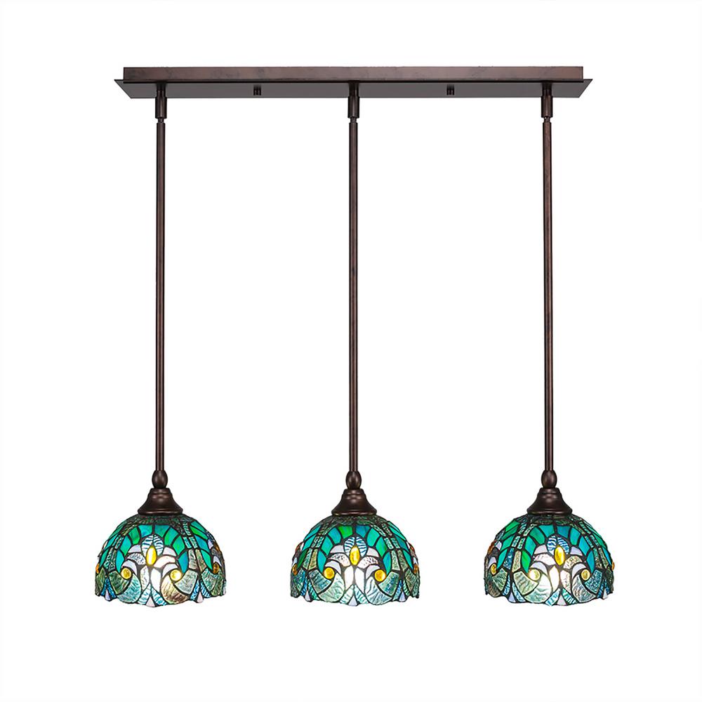 Cambridge 3 Light Bronze Island Pendant With Turquoise Cypress Style Glass Cli 0042781 The Home Depot - Turquoise Pendant Light
