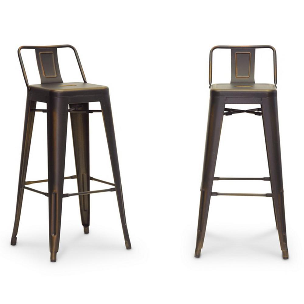 Baxton Studio Baxton Silver Antique Cooper Finished Metal 2-Piece Bar Stool Set