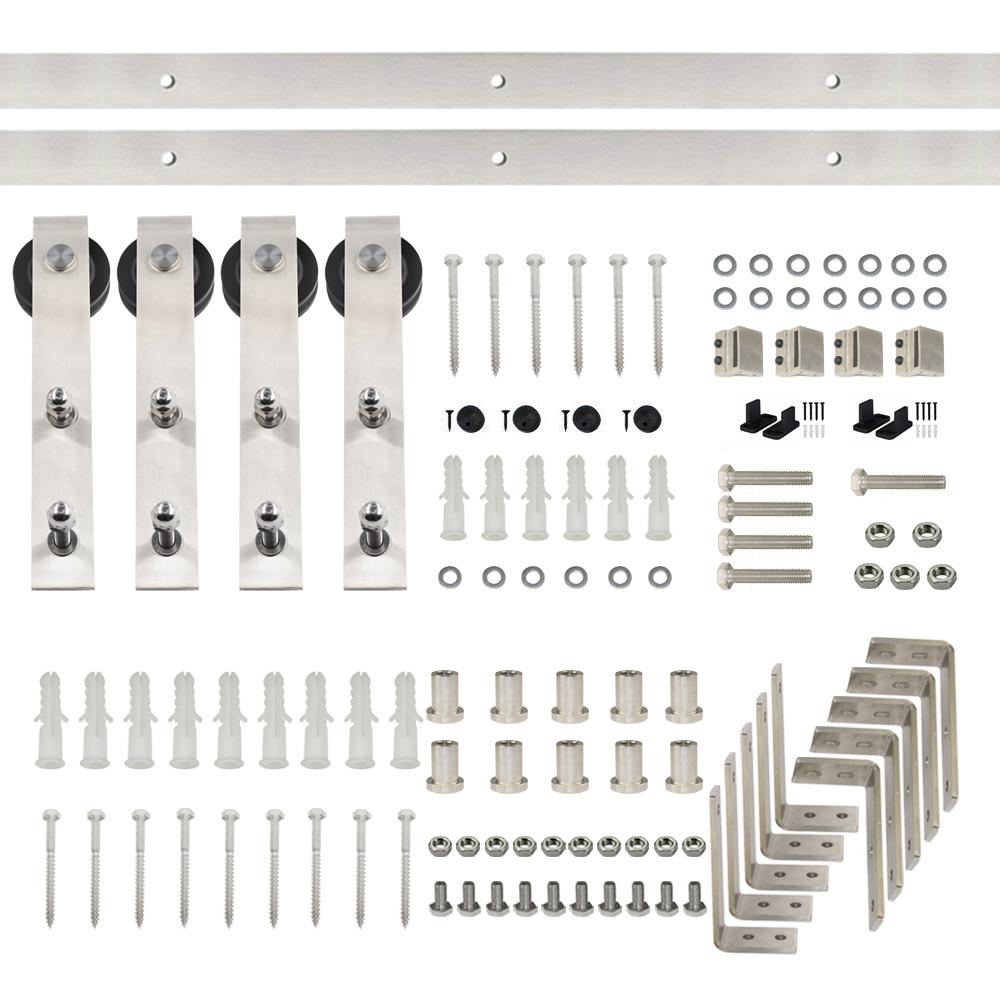 Winsoon 6 Ft 72 In Stainless Steel Sliding Bypass Barn Door Hardware Track Kit For Double Doors Non Routed Floor Guide