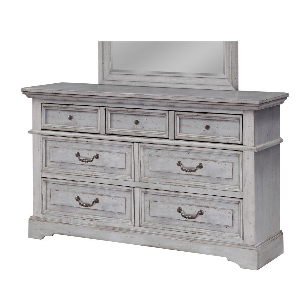 American Woodcrafters Stonebrook 7 Drawer Antiqued White Dresser