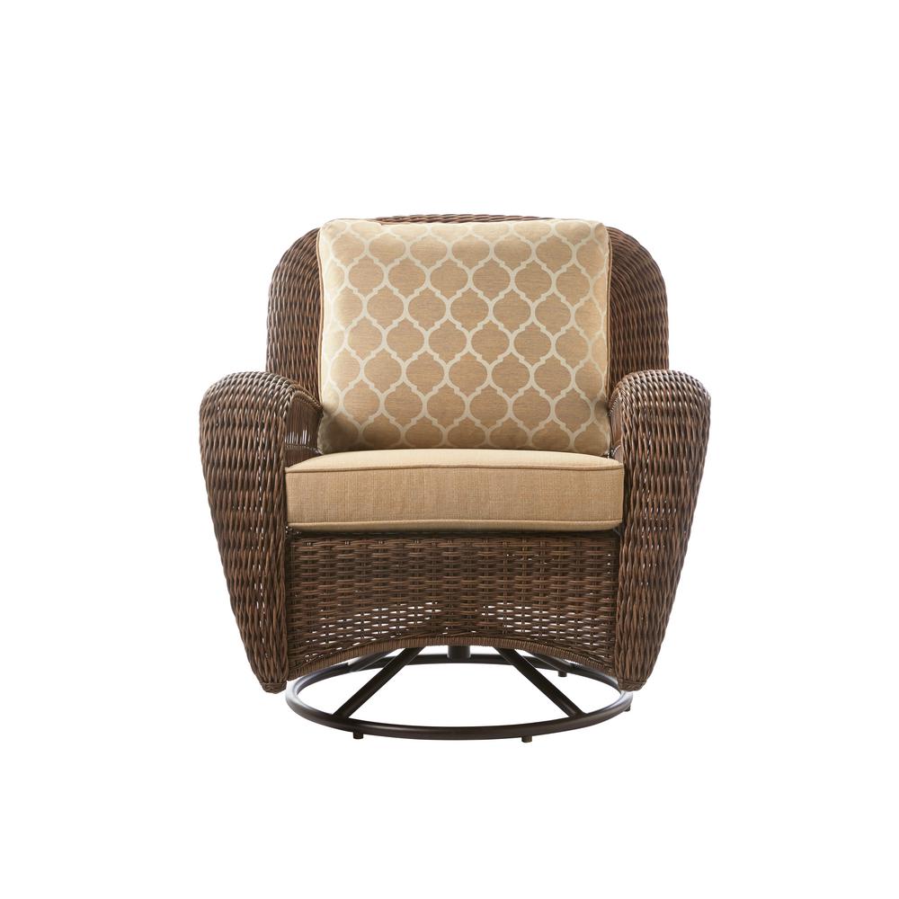Beacon Park Brown Wicker Outdoor Patio Swivel Lounge Chair with Standard Toffee Trellis Tan Cushions