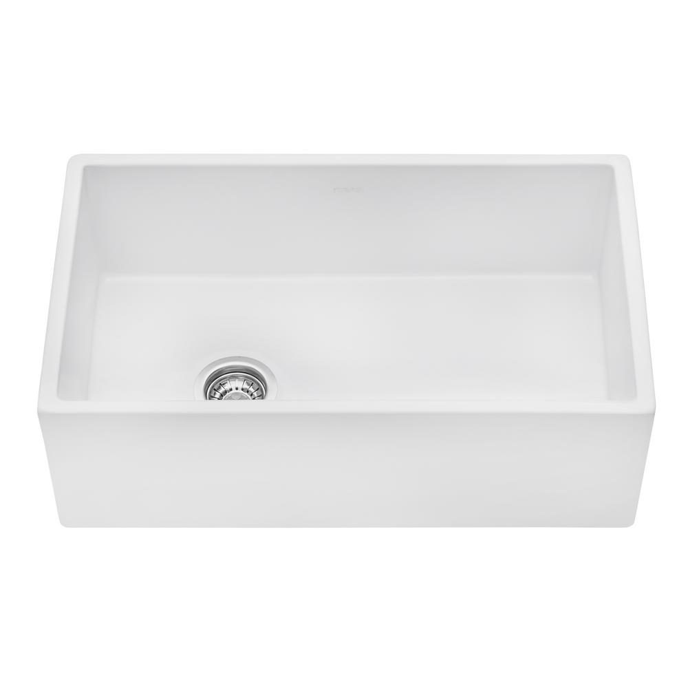 Ruvati 30 In Single Bowl Farmhouse Fireclay Kitchen Sink With Right