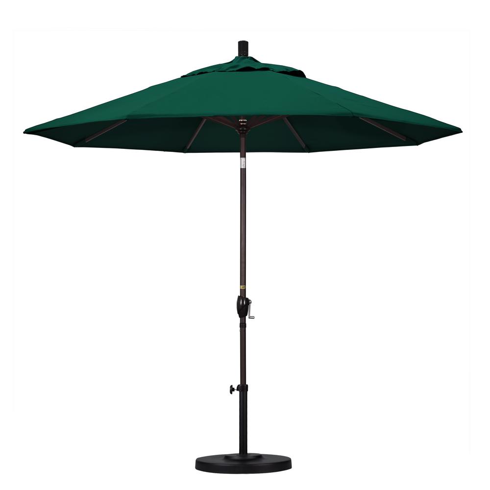 California Umbrella 9 Ft Bronze Aluminum Pole Market Ribs Bronze Aluminum Pole Market Ribs Push Tilt Crank Lift Patio Umbrella In Forest Green Sunbrella
