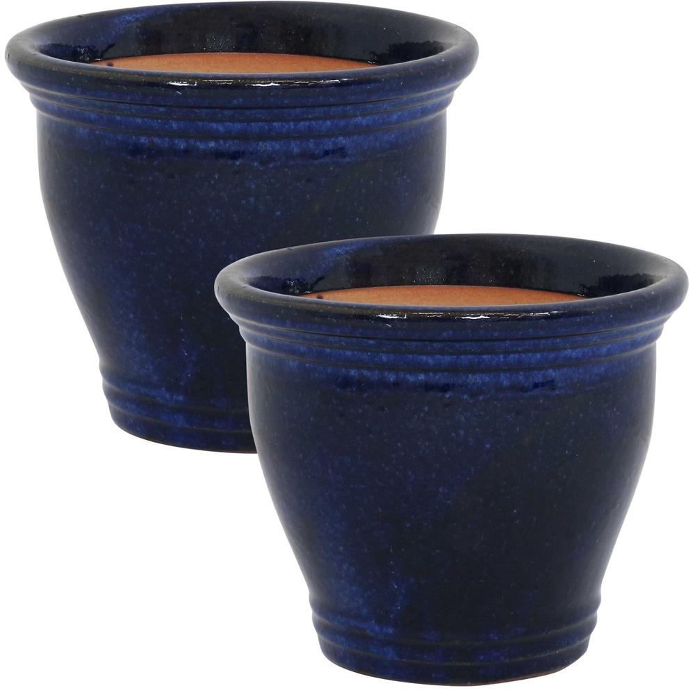 Sunnydaze Decor Studio 11 in. Blue Ceramic Indoor/Outdoor Planter (Set