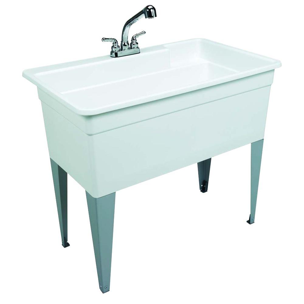 Bigtub Utilatub Combo 40 In X 24 In 33 In Polypropylene Floor Mount Utility Tub With Pull Out Faucet In White