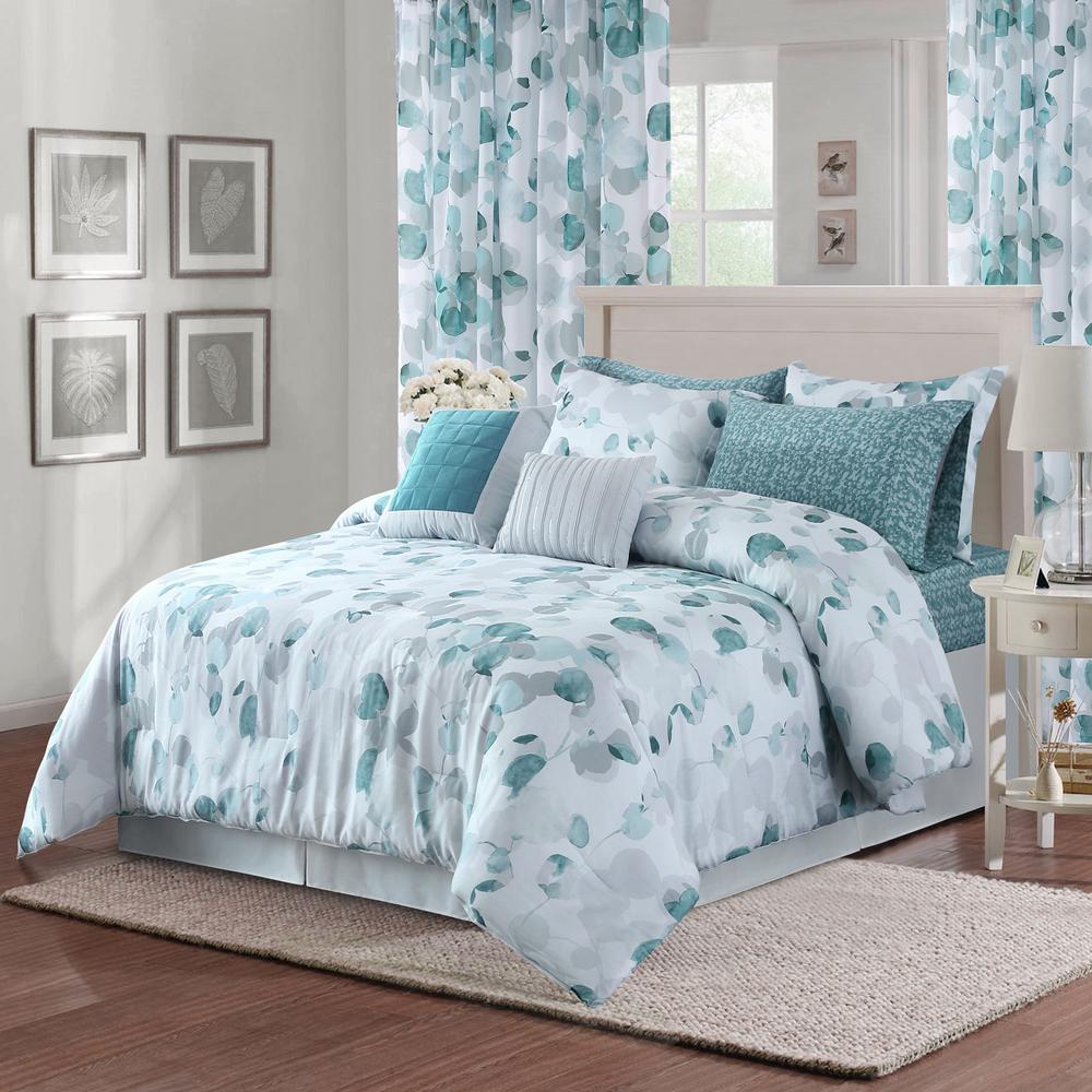Sara B Eucalyptus 4 Piece Teal Full Queen Comforter Set Sbcfeulp5