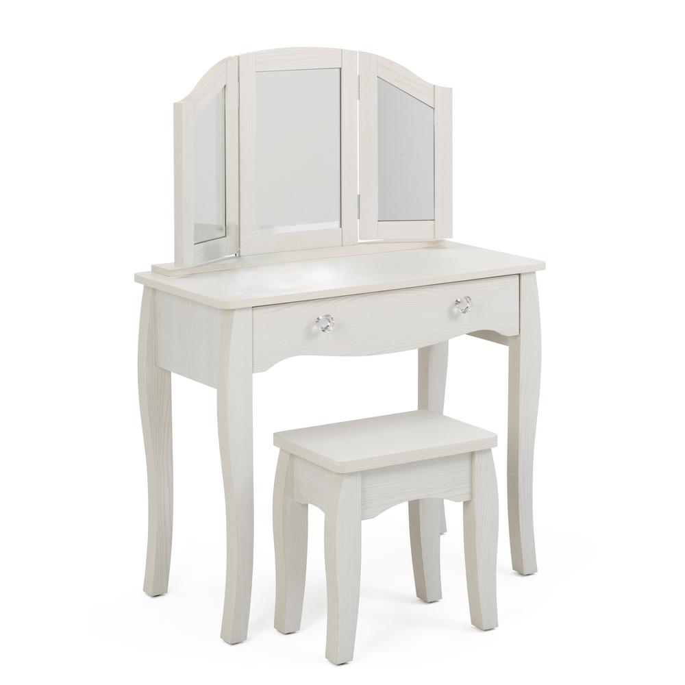 4d Concepts Haven White Oak Vanity Set With Stool 10013 The Home Depot