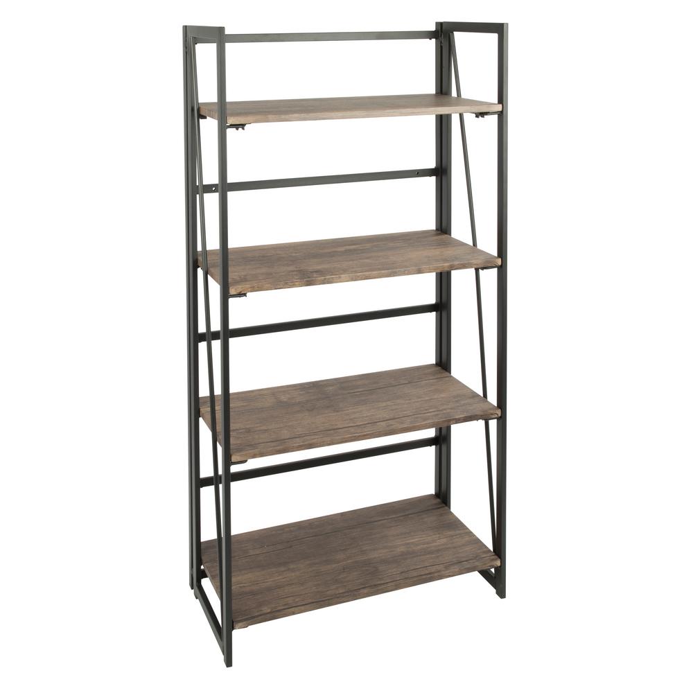 Lumisource 49.25 in. Distressed Brown/Black Metal 4-shelf Etagere ...