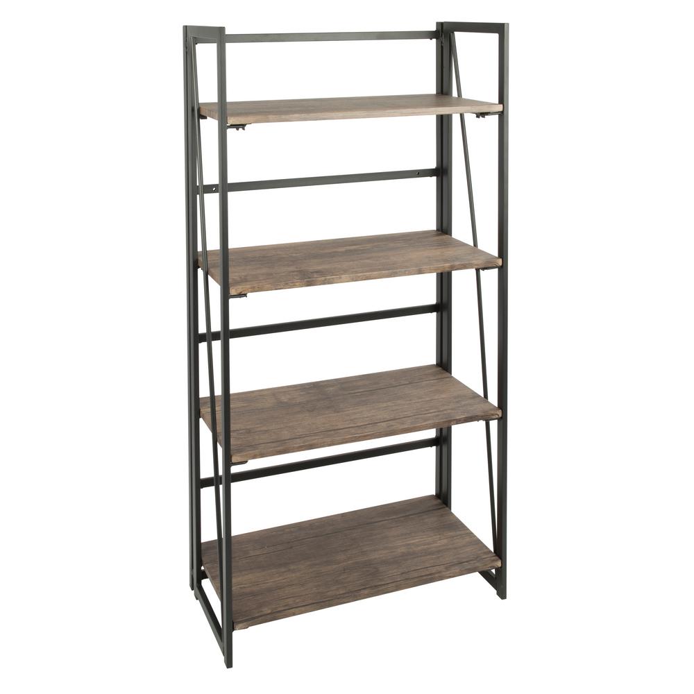 Lumisource Dakota Wood And Black Metal Bookcase Obc Dkta Bk Bn The Dakota Wood And Black Metal Bookcase