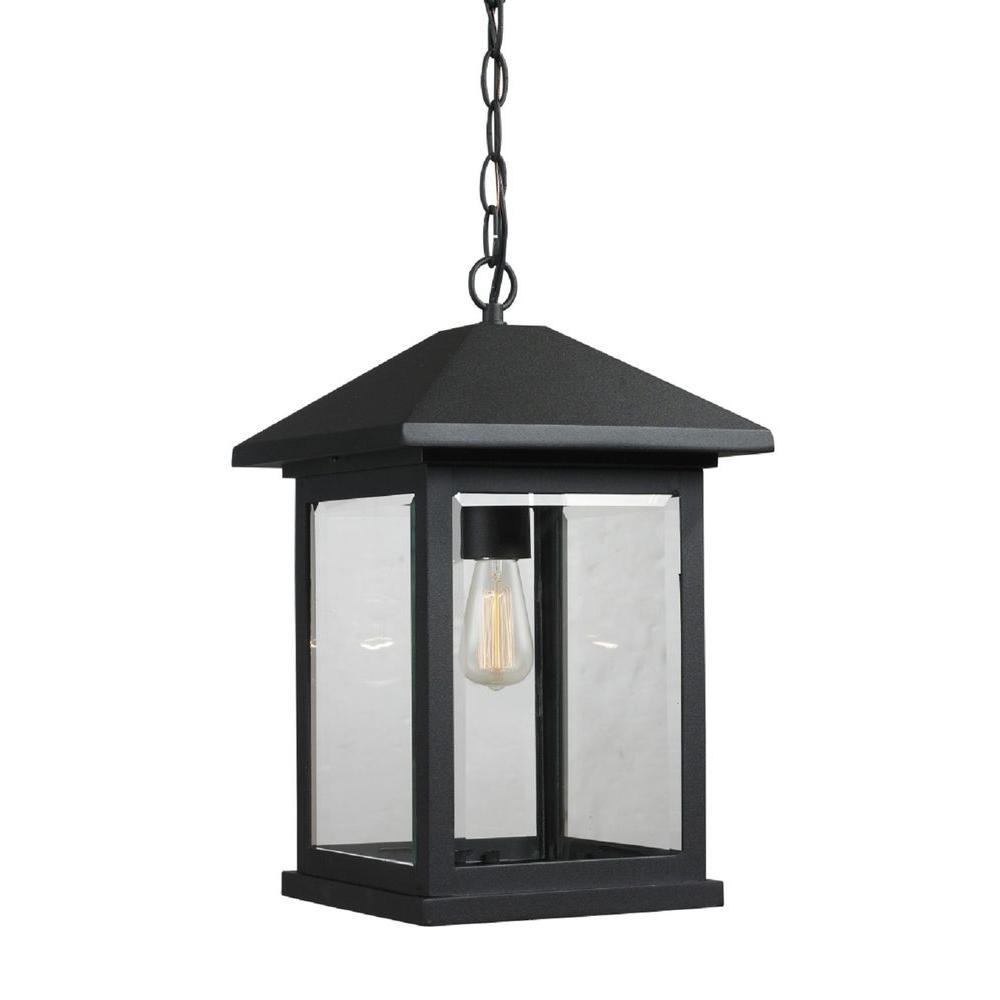 Filament Design Malone 1 Light Black Outdoor Hanging Pendant Lantern With Clear Beveled Glass Shade Cli Jb037715 The Home Depot