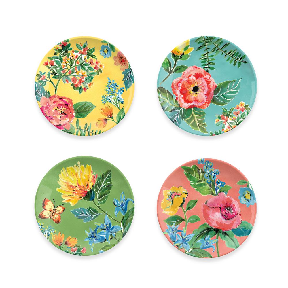 Unbranded Garden Floral Assorted Melamine Salad Plates (Set of 4