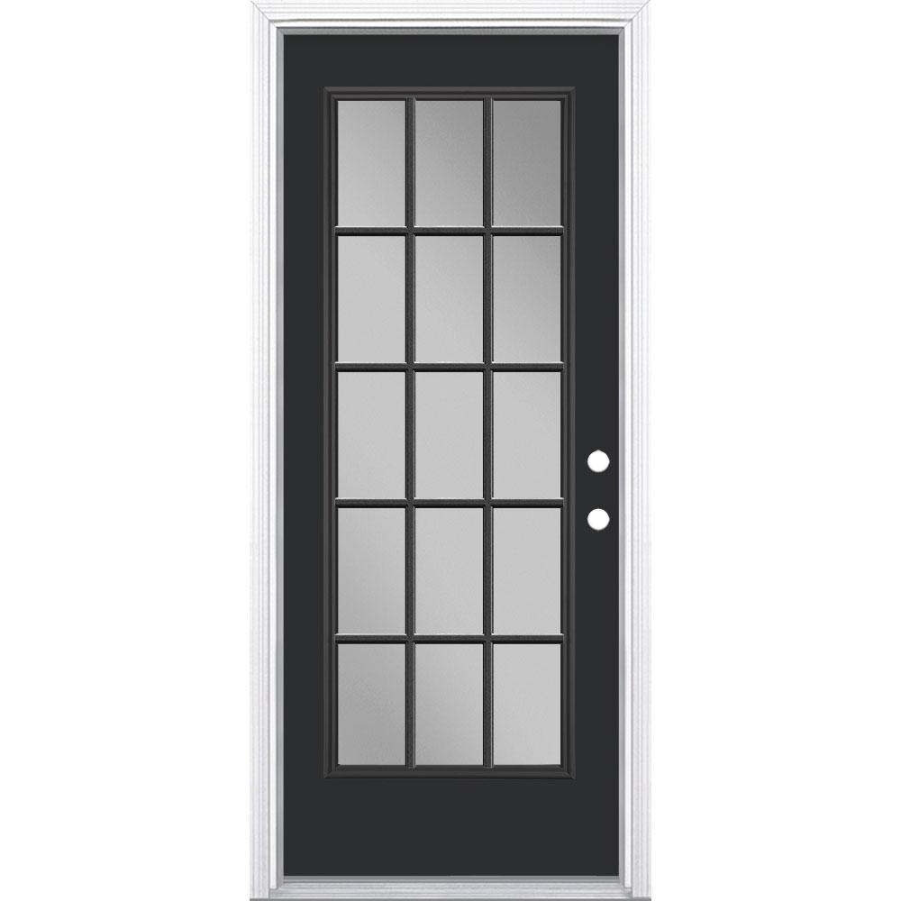 Masonite 32 In X 80 In Jet Black 15 Lite Left Hand Clear Glass Painted Steel Prehung Front Exterior Door Brickmold Vinyl Frame