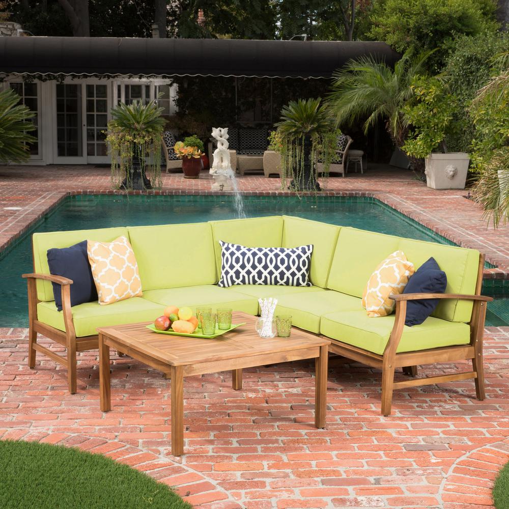 Noble House Giancarlo Teak Finish 6 Piece Wood Outdoor Sectional