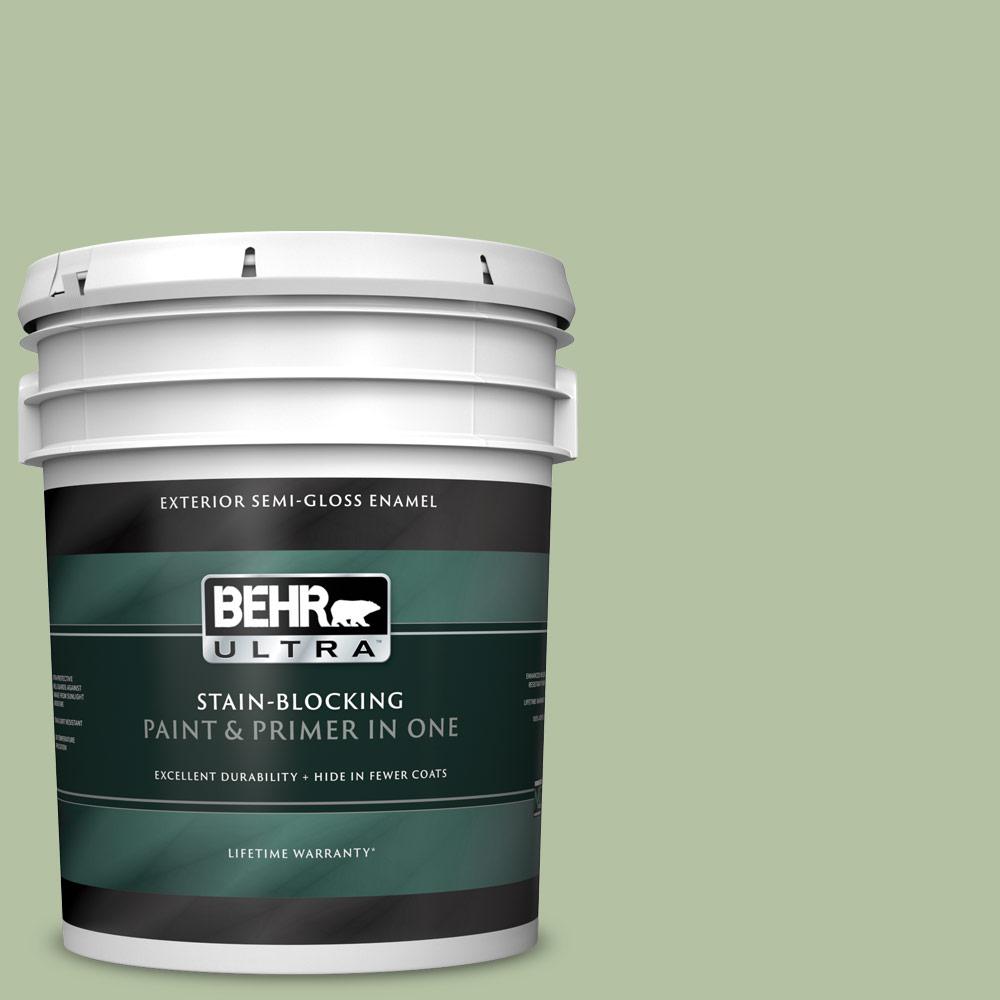 Behr Ultra 5 Gal M380 4 Chopped Dill Semi Gloss Enamel Exterior Paint And Primer In One 585405 The Home Depot