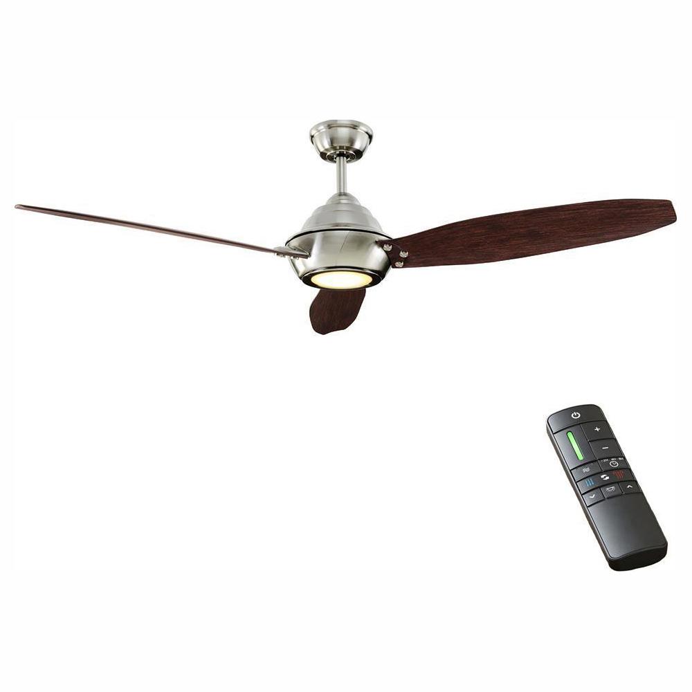 Home Decorators Collection Aero Breeze 60 In Integrated Led Indoor Outdoor Brushed Nickel Ceiling Fan With Light Kit And Remote Control