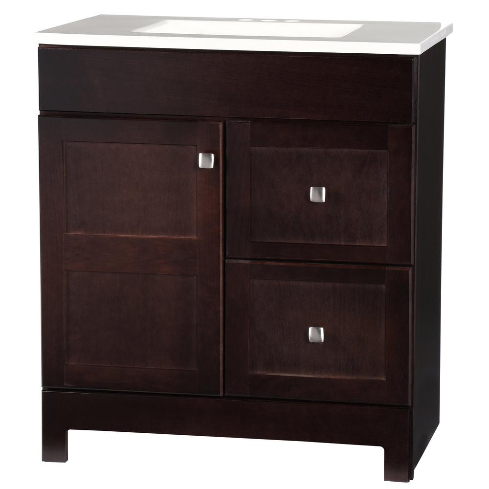 Glacier Bay Artisan 30 5 In W Bath Vanity Chestnut With Cultured Marble Top White Sink