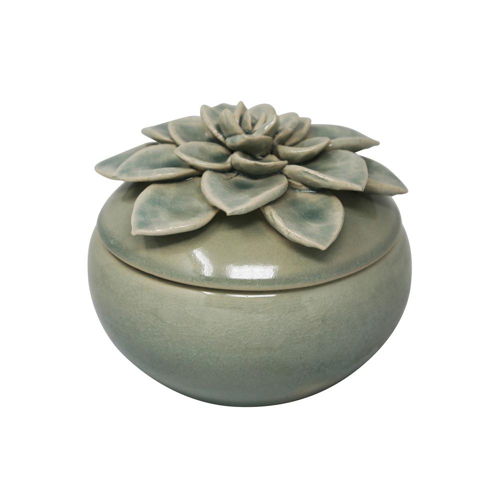 Sagebrook Home 7 In Green Ceramic Jar With Flower Top 12737 05