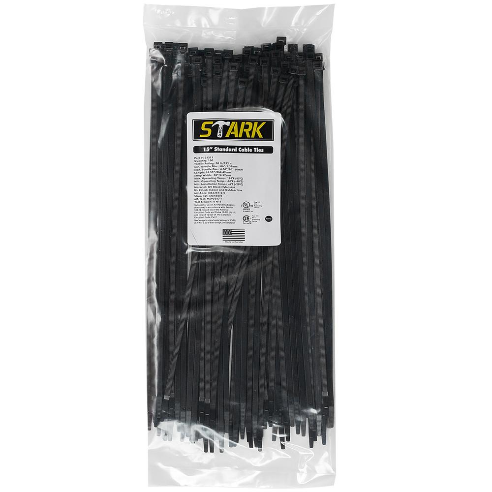 Stark 15 in. UV Nylon 6/6 Cable Ties, Black (100Pack)23211H1 The Home Depot