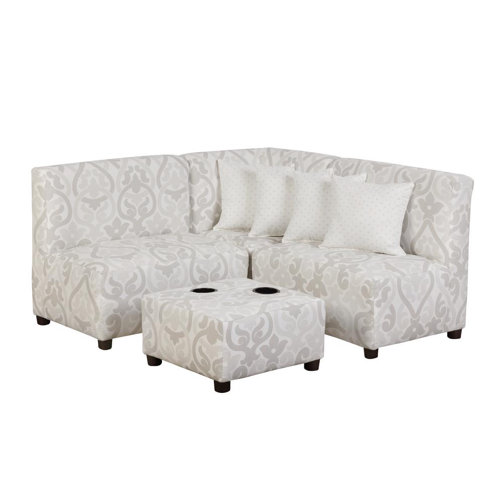 Jack Juvenile Kids French Gray And White Upholstered Sectional