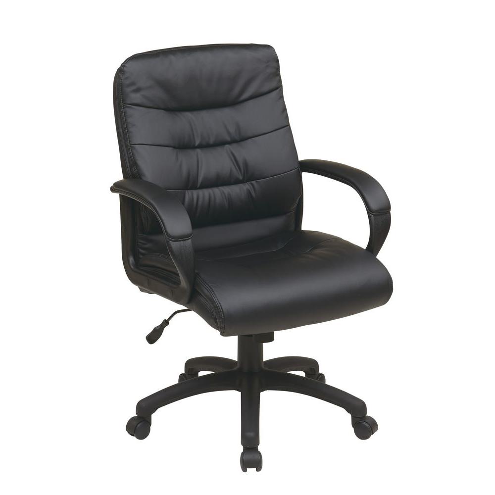 Work Smart Black Faux Leather Mid Back Executive Office Chair-FL7481-U6