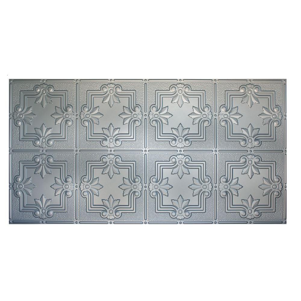 Global Specialty Products Dimensions Faux 2 Ft X 4 Ft Glue Up Tin Style Nickel Ceiling Tile For Surface Mount