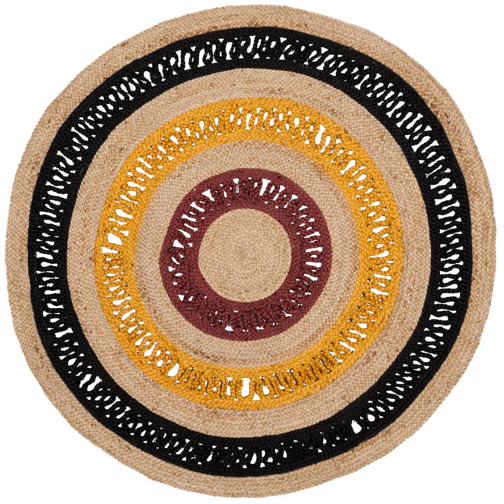 Safavieh Natural Fiber Black Beige 5 Ft X Round Area Rug