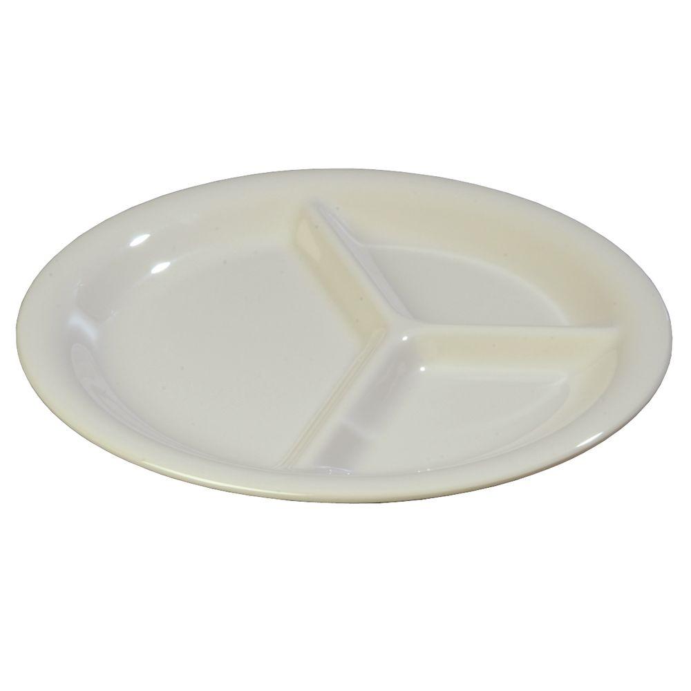 Carlisle 10 45 In Diameter Melamine Narrow Rim 3 Compartment Dinner Plate In Bone Case Of 12 4300042 The Home Depot