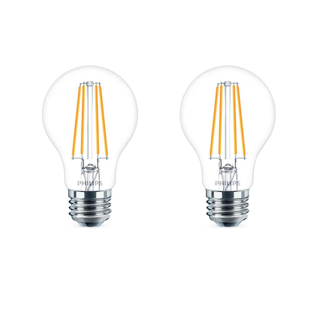 Philips 40 Watt Equivalent A19 Dimmable Energy Saving Clear Glass Indoor Outdoor Led Light Bulb Daylight 5000k 2 Pack