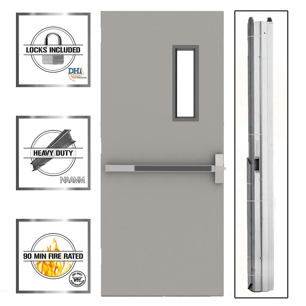 36 In X 80 In Gray Flush Exit With 5x20 Vl Left Hand Fireproof Steel Commercial Door With Knockdown Frame