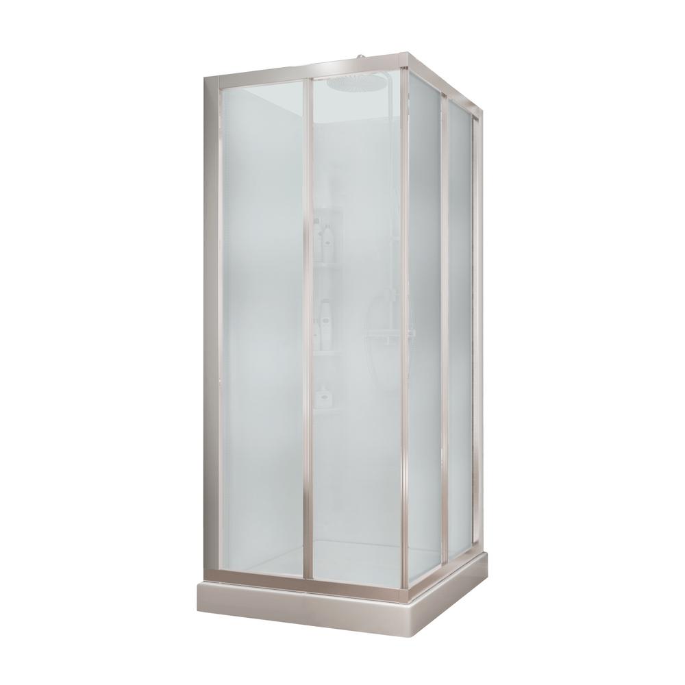 Maax Mediterranean Iii 32 In X 32 In X 74 In Corner Shower Kit With Center Drain In Chrome With Sliding Door 105605000129104 The Home Depot