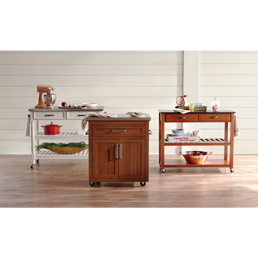 Homestyles Savannah White Kitchen Cart With Stainless Top 5219 95