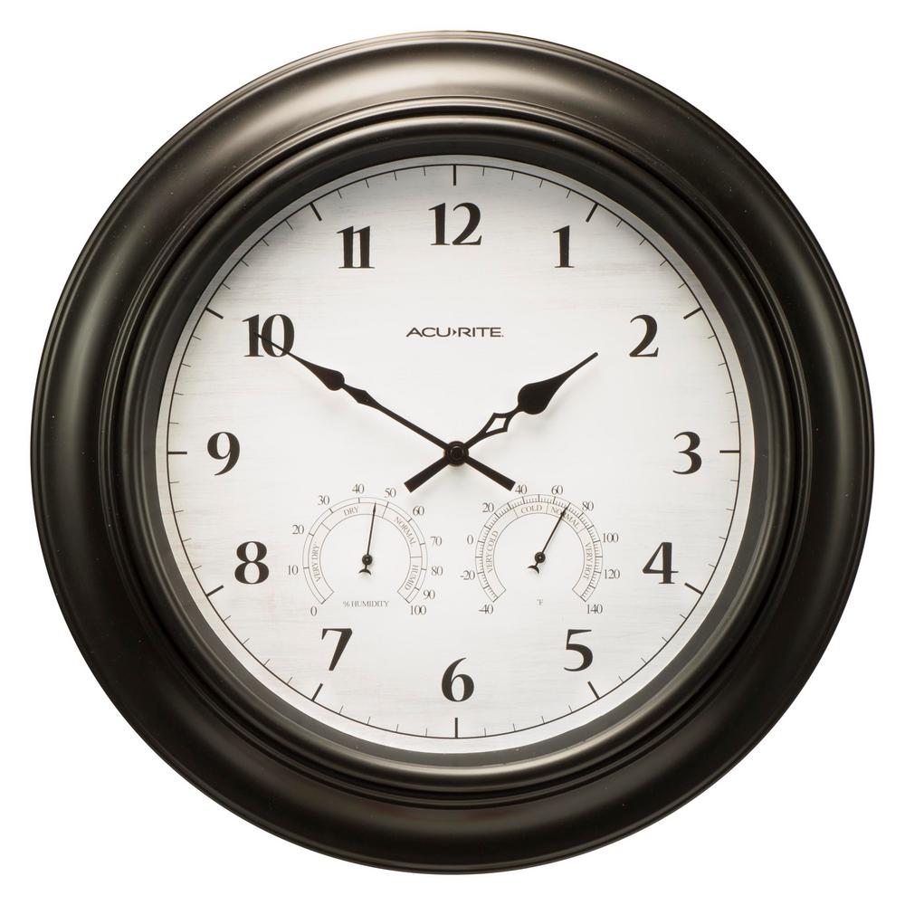 Acurite 18 In Black Clock With Thermometer And Hygrometer 76091hd Black Clock With Thermometer And Hygrometer