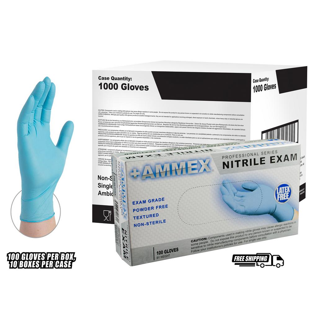 Ammex Blue Nitrile Exam Latex Free Disposable Gloves Case Of 1000 Apfn46100 The Home Depot 8054