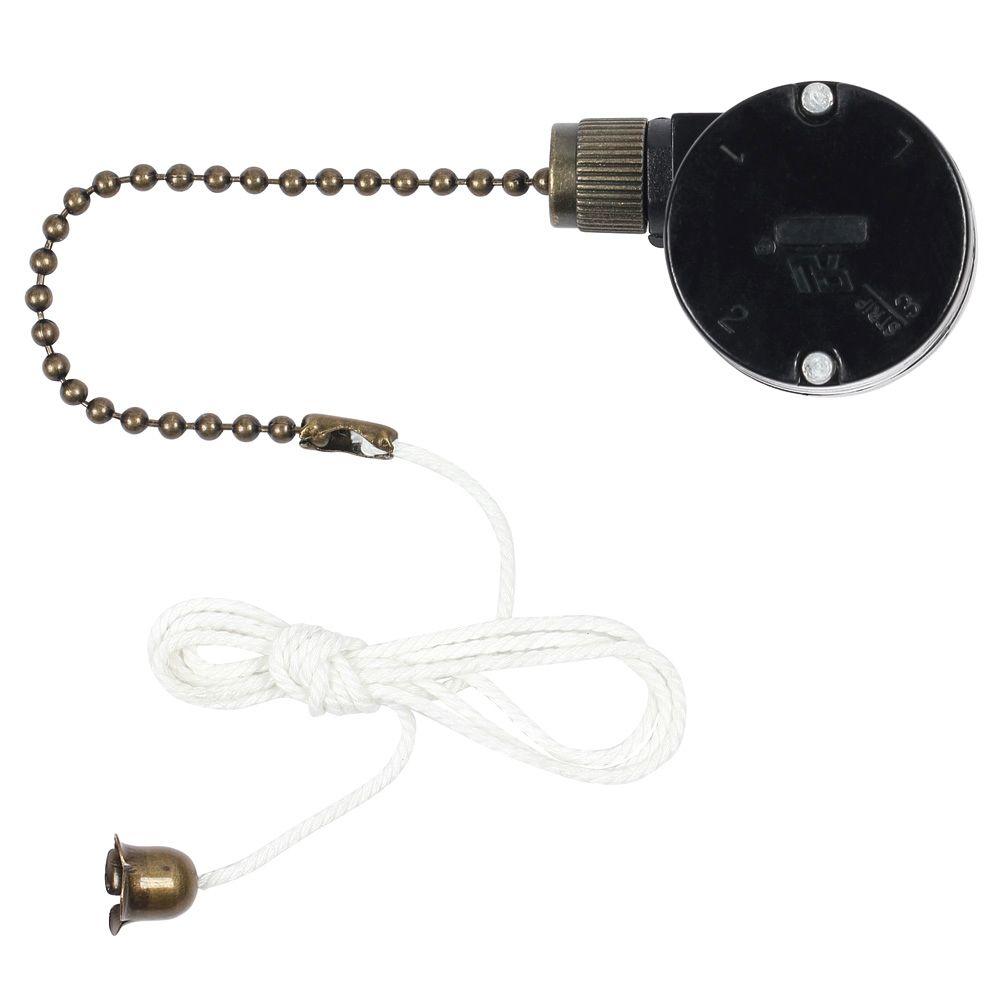 Commercial Electric 3 Speed Antique Brass Pull Chain Switch For Triple Capacitor Ceiling Fans