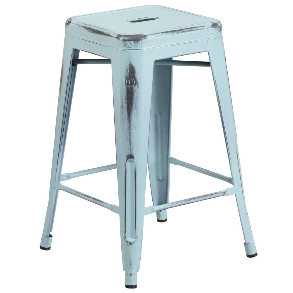 Flash Furniture 24 In Distressed Blue Bar Stool Etbt350324db The Distressed Blue Bar Stool