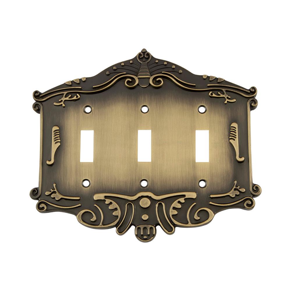 Nostalgic Warehouse 719735 Deco Switch Plate with Double Toggle Antique Brass