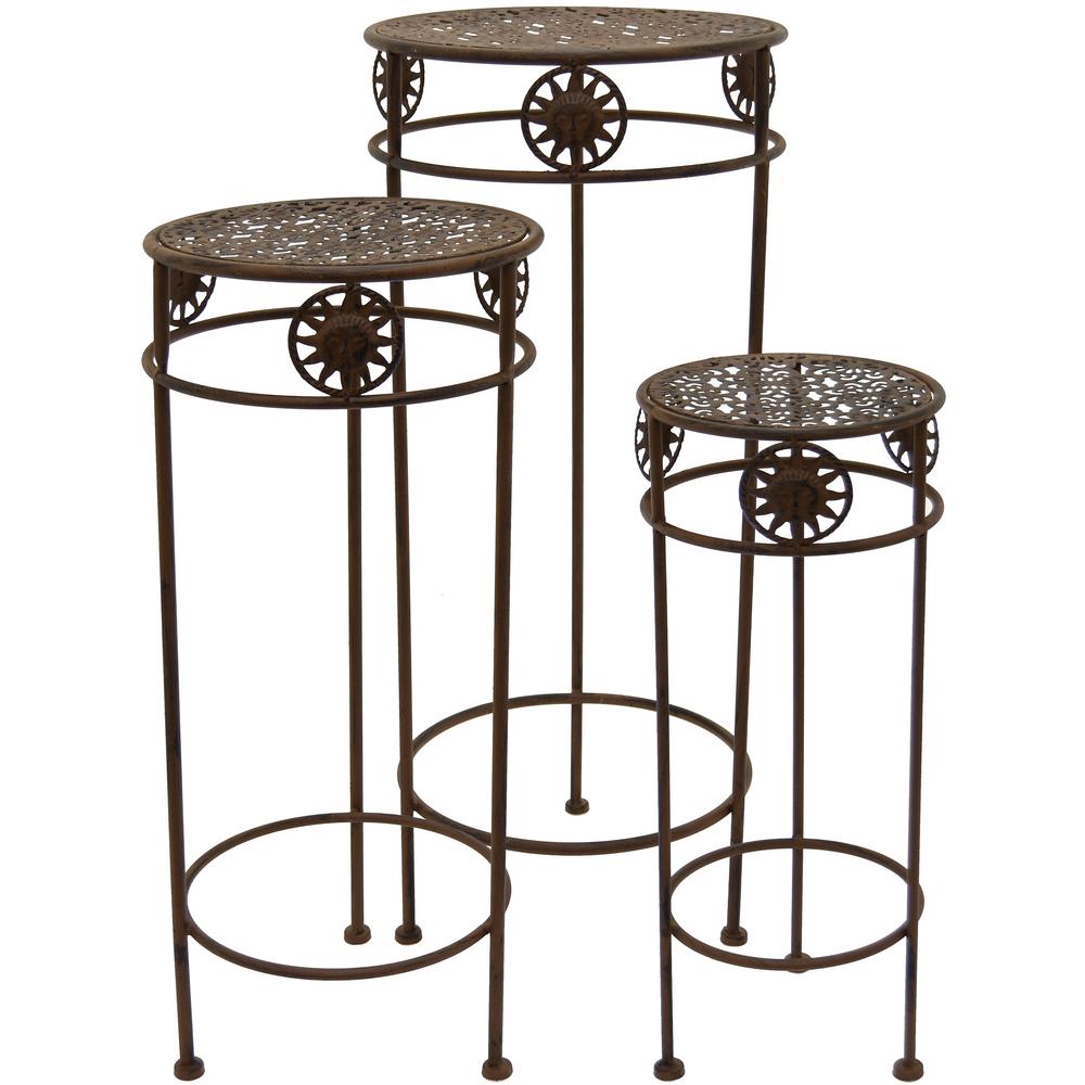 Three Hands Rust Round Plant Stand Set Of 3 47284 The Home Depot Three Hands Rust Round Plant Stand Set Of 3