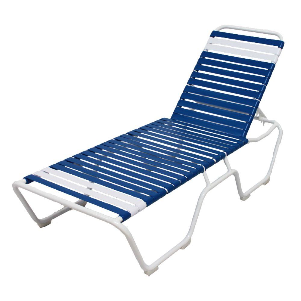 Marco Island White Commercial Grade Aluminum Vinyl Strap Outdoor Chaise
