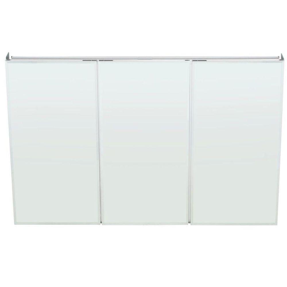 48 in. W x 31 in. H Frameless Recessed or Surface-Mount Tri-View Bathroom Medicine Cabinet with Beveled Mirror