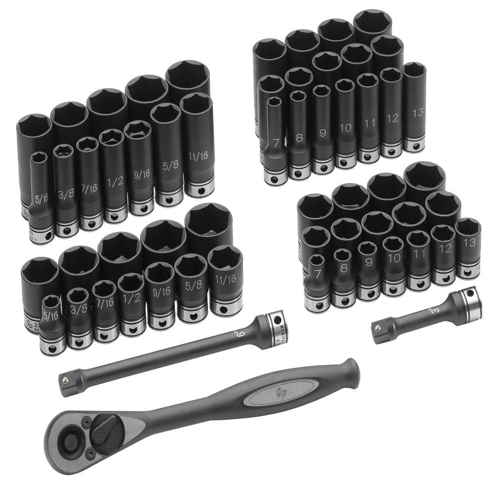 Gp 3 8 In Drive Fractional And Metric Duo Socket Set 59 Piece Grecrd The Home Depot