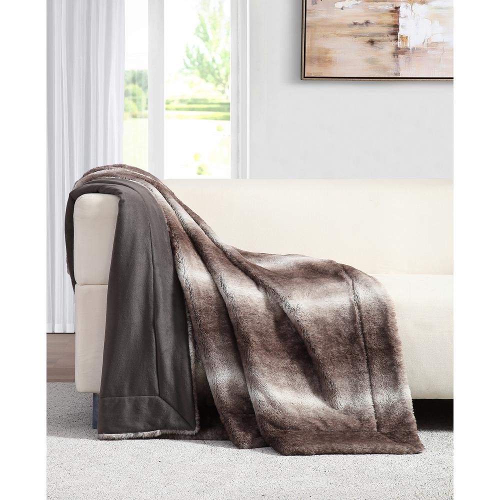 Morgan Home MHF Home Millburn Faux Brown Fur Throw Blanket-M601958
